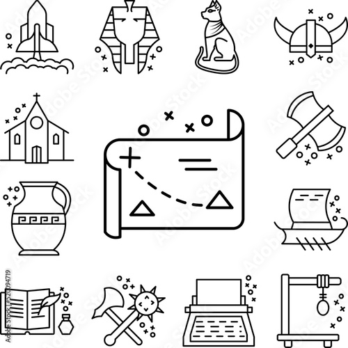 Map cultures old icon in a collection with other items