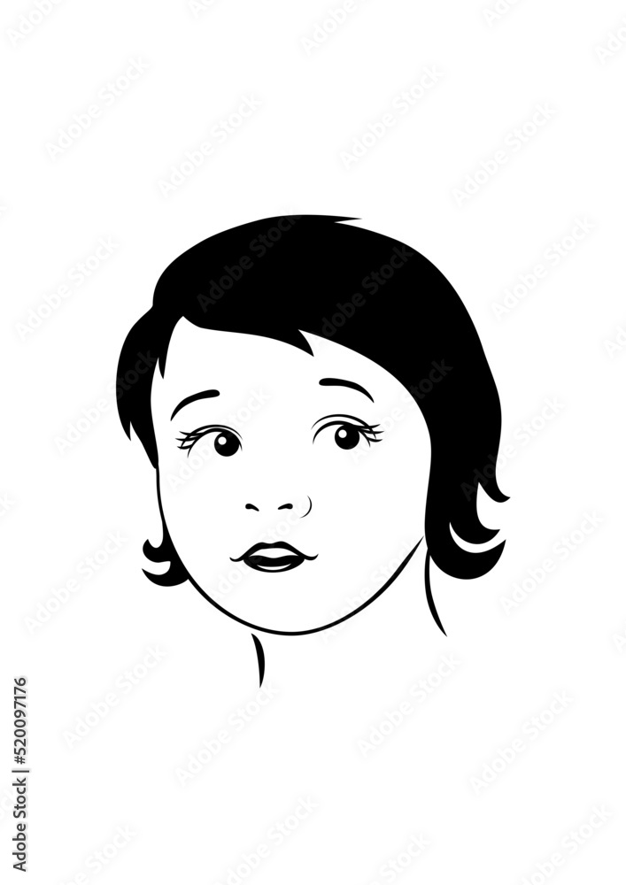 Portrait of a little girl. Black and white drawing