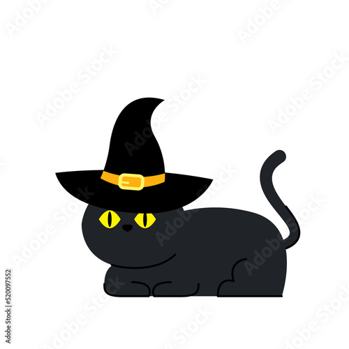 Black cat banner. Black kitten. Funny Cute kawaii cartoon baby character. Happy Halloween. Flat design. White background. Vector