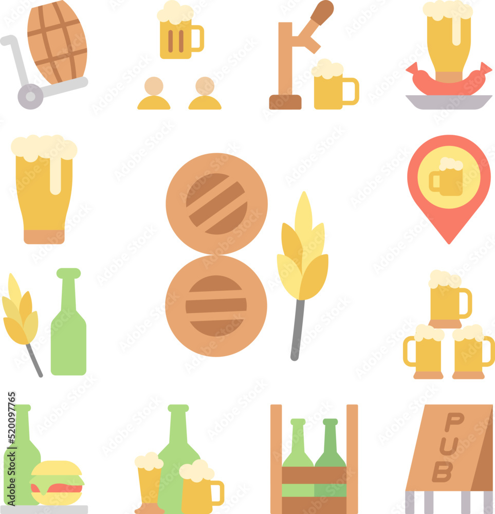 Barrels, beer icon in a collection with other items Barrels, beer icon in a collection with other items