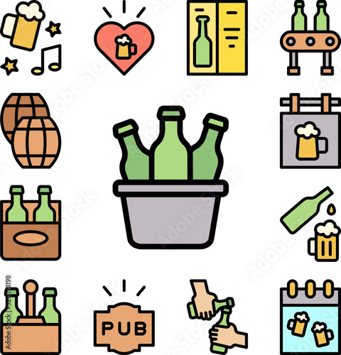 Ice box, Beers icon in a collection with other items