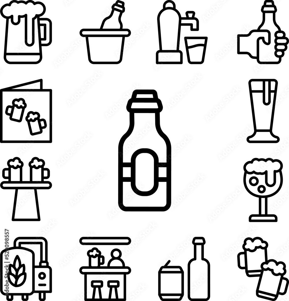 Beer bottle icon in a collection with other items Beer bottle icon in a collection with other items