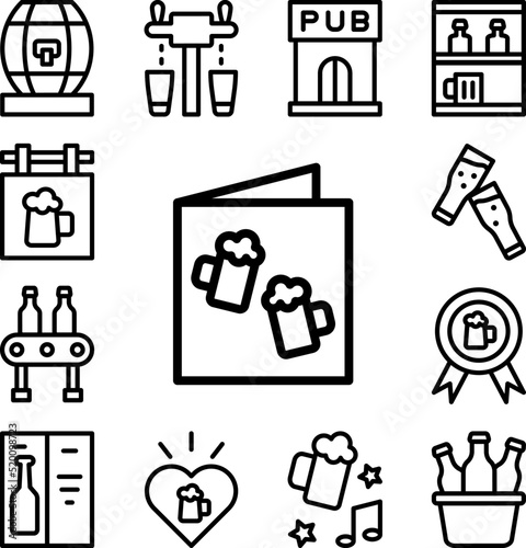 Menu, beer, pub icon in a collection with other items