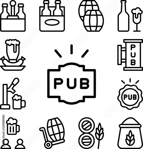 Pub sign, label icon in a collection with other items