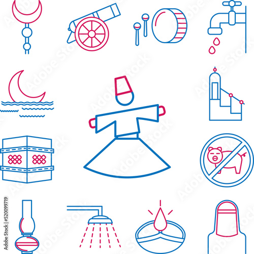 Islam, sufi mystic 2 colored line icon in a collection with other items