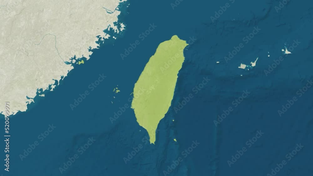 Zoom in to the map of Taiwan with text, textless, and with flag