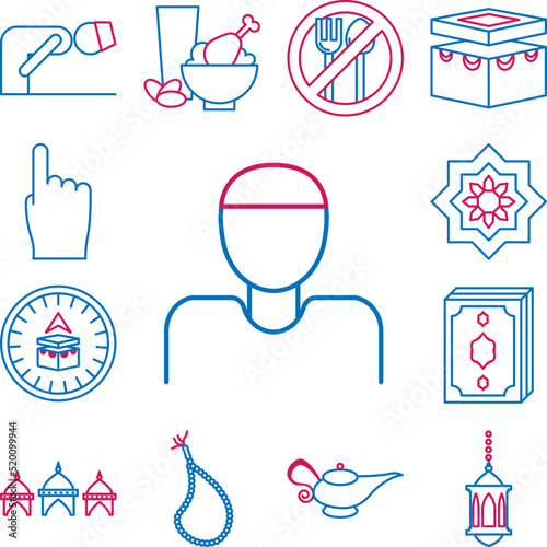 Islam, muslim man 2 colored line icon in a collection with other items
