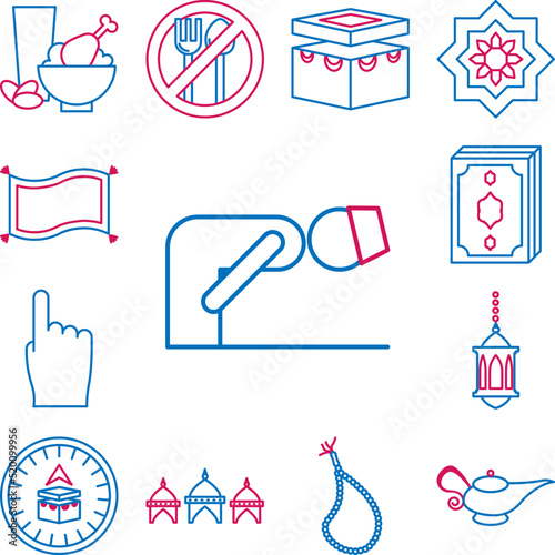 Islam, ruku posture 2 colored line icon in a collection with other items
