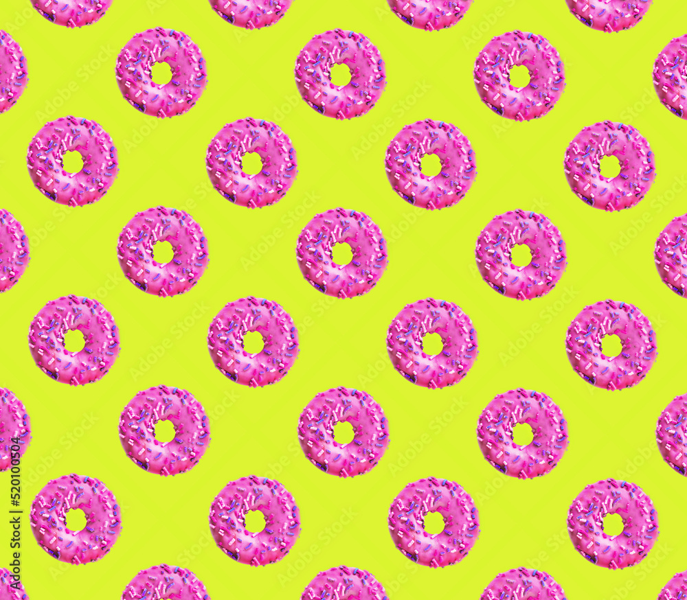 retro pattern with pink donuts on yellow