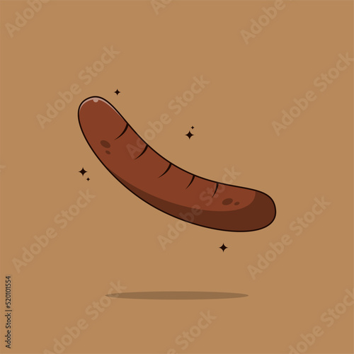 Grilled sausage icon. Vector illustration flat icon juicy delicious grilled sausage isolated on brown background