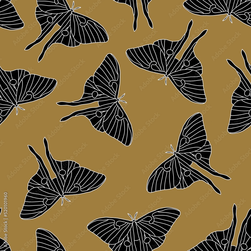 Obraz premium Luna moth seamless butterfly pattern for fabrics and wrapping paper and notebooks and summer clothes print and kids