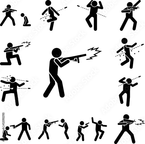 Man gun shoot icon in a collection with other items