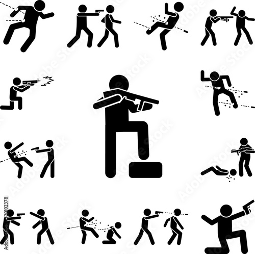 Gun man murder icon in a collection with other items