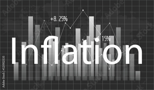 Inflation background worldwide. Graph showing increase in inflation Worldwide background concept, The word core values and stocks, and shares against, Data analyzing in foreign market