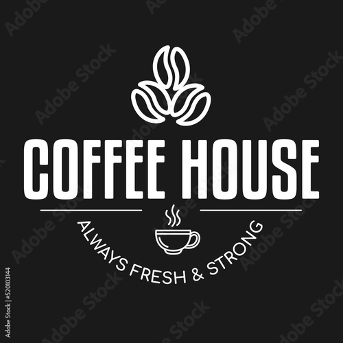 Coffee cup logo design with coffee beans, vector template. Coffee house icon, logo concept with mug of hot drinks.