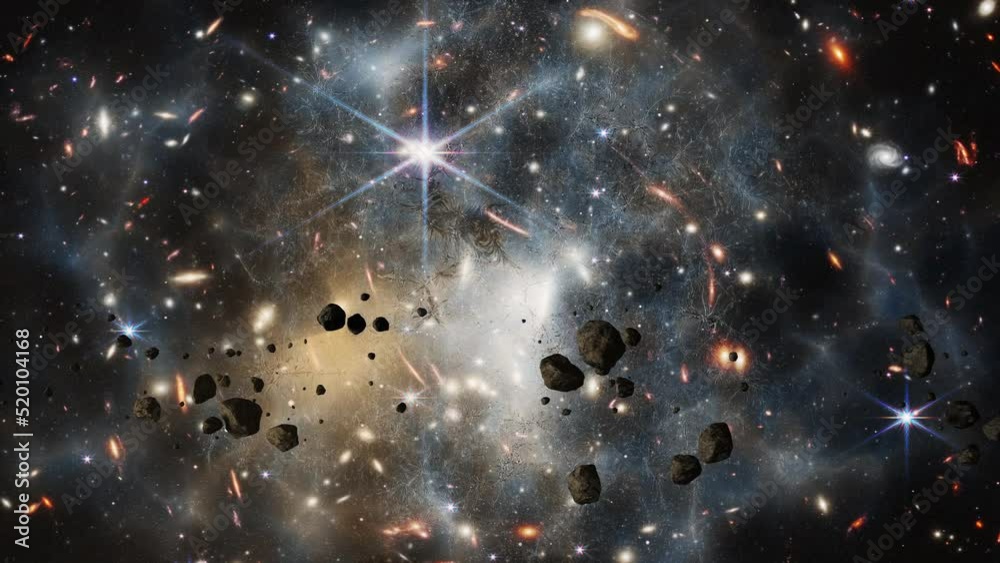 Space travel to distant galaxies. Composition contains first image from NASA's new James Webb Space Telescope. 
CREDITS: NASA, ESA, CSA, and STScI
https://www.nasa.gov/webbfirstimages
