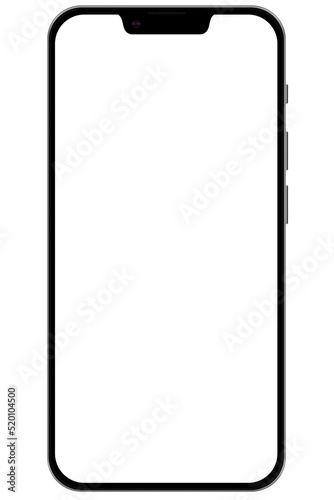 Modern smartphone of black color with the screen isolated on white illustration