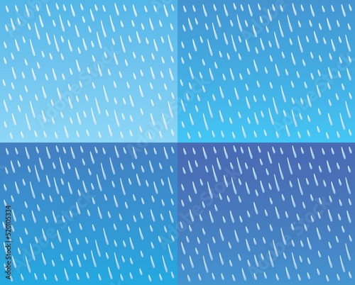 Falling rain drops in a light and dark blue sky background, day and night rainy weather forecast vector illustration.