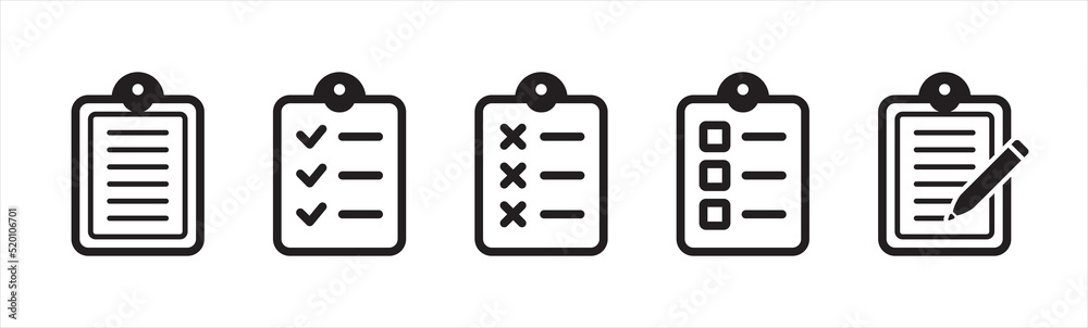 Document and clipboard icon. Sheet of checkbox, checklist, checkmark paper and pencil symbol, vector illustration. - obrazy, fototapety, plakaty 