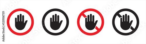 Stop signs with hand or palm flat icon for apps and websites. 