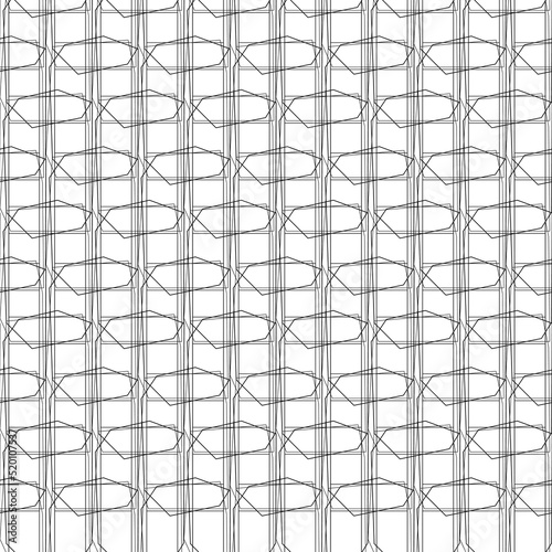 Abstract endless pattern of thin black intersecting vertical frames on a white square background