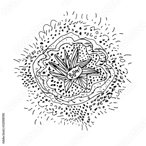 Naive drawing of Christmas design elements of petard serpentine of marker pen in childlike scrabble art style. Funny scribble style collection for modern design of happy new year. 