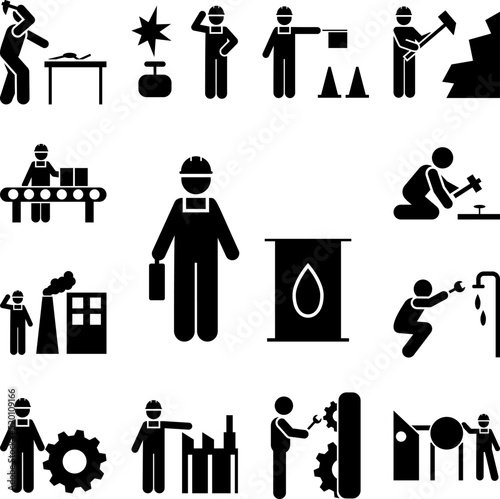 Oil, factory, industry, manufacture, man icon in a collection with other items