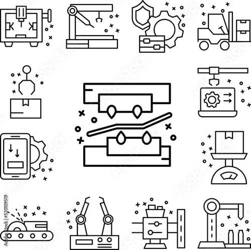 Metal jig factory icon in a collection with other items