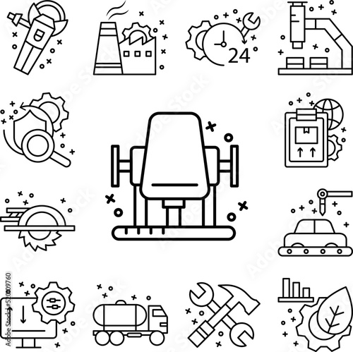 Rounder machine industry icon in a collection with other items