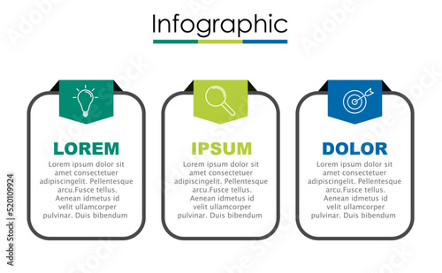 Vector infographic template with three steps or options. Illustration presentation with thin line elements icons.  Business concept graphic design can be used for web, paper brochure, diagram