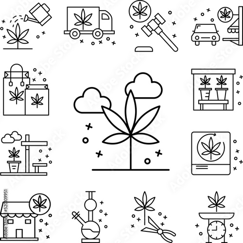 Marijuana drugs germination icon in a collection with other items
