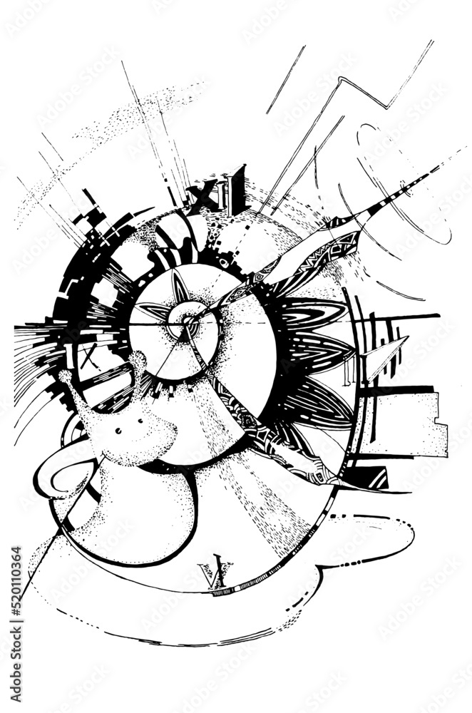 snail clock time graphic abstract image black and white hand drawn snail clock time graphic abstract image black and white hand drawn