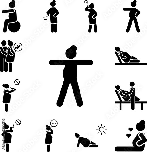 Yoga, mother, practice, pregnant icon in a collection with other items