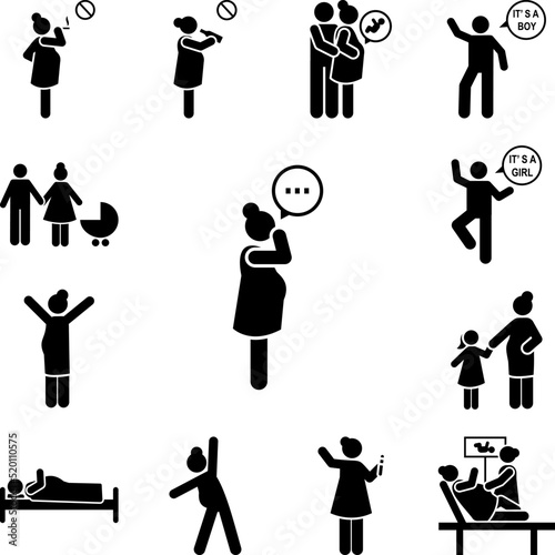 Mother, pregnant, baby icon in a collection with other items