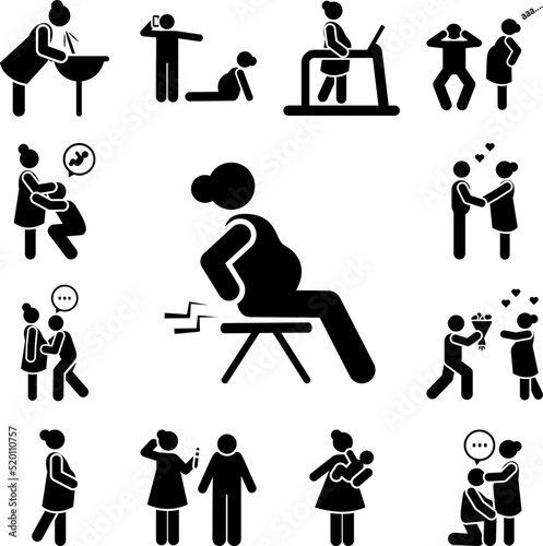 Angry, pain, woman, pregnant icon in a collection with other items