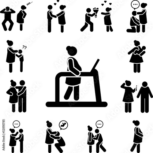 Treadmill, mother, pregnant icon in a collection with other items