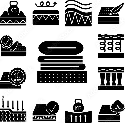 Mattress, pillow, blanket icon in a collection with other items