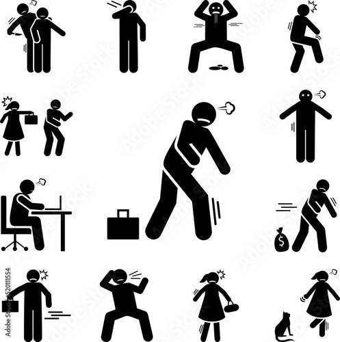 Flee, run away, running away icon in a collection with other items