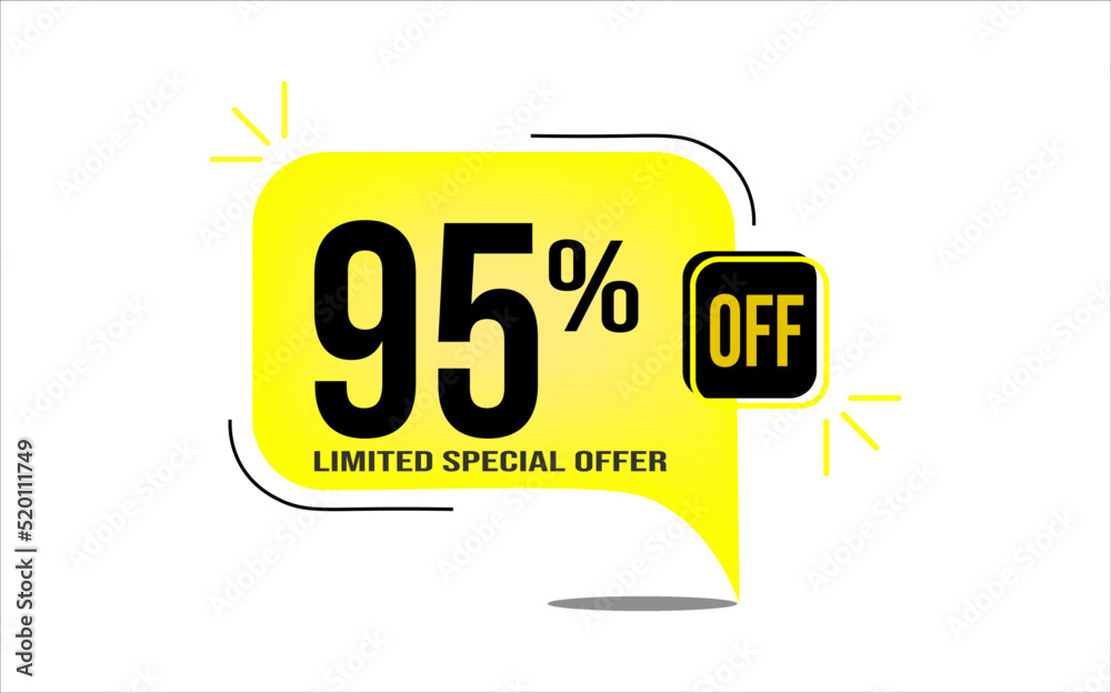95% off a yellow balloon with black numbers. Flag with percentage numbers 95% off a yellow balloon with black numbers. Flag with percentage numbers