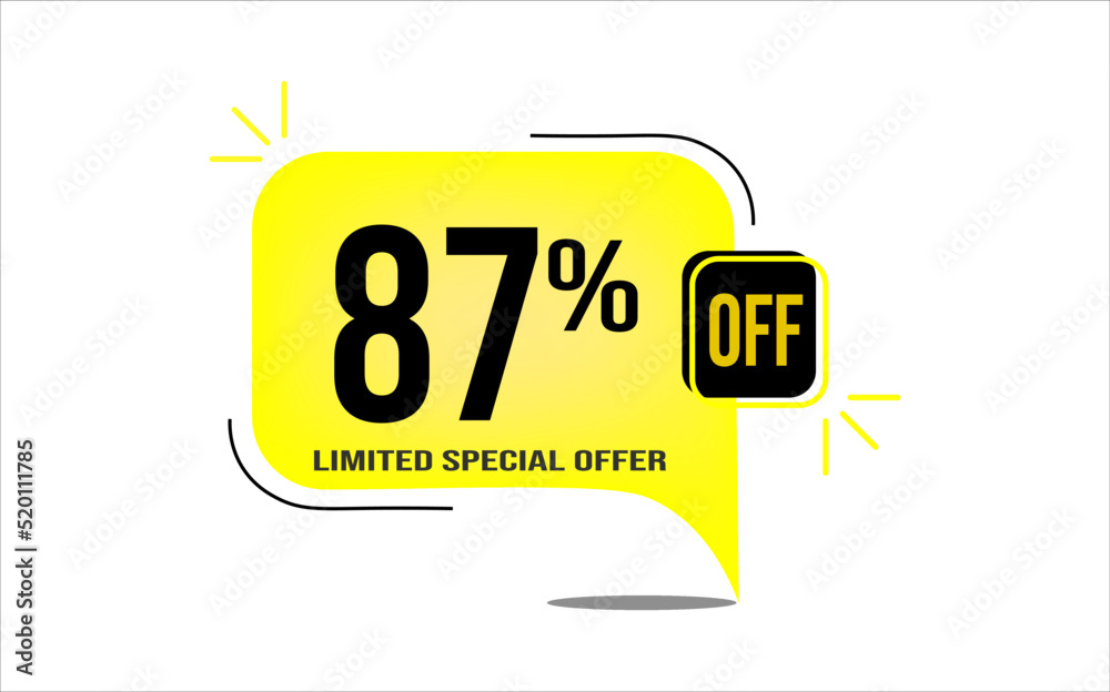 87% off a yellow balloon with black numbers. Flag with percentage numbers 87% off a yellow balloon with black numbers. Flag with percentage numbers