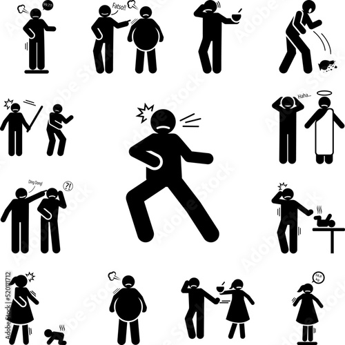 Aggressive, brutal, defiant, hostile icon in a collection with other items