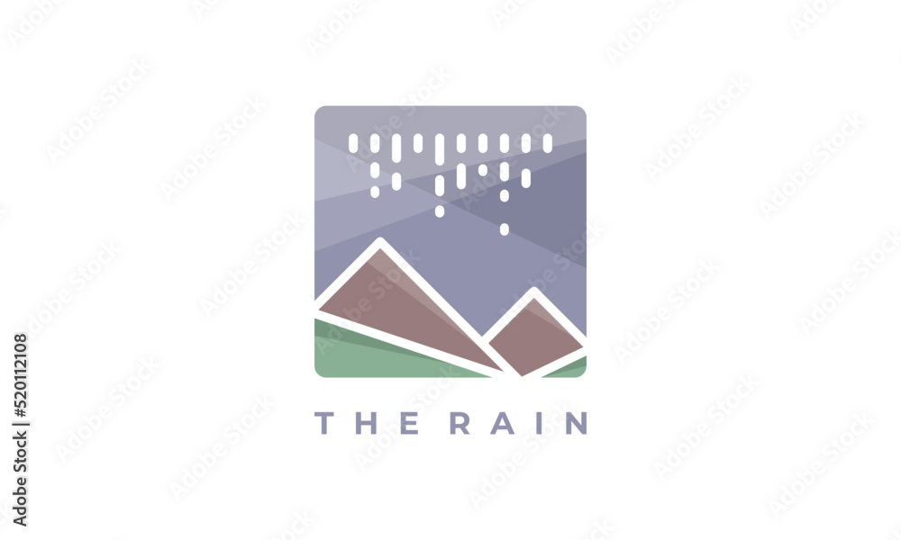 illustration vector graphic logo design, abstract flat mountain with rain