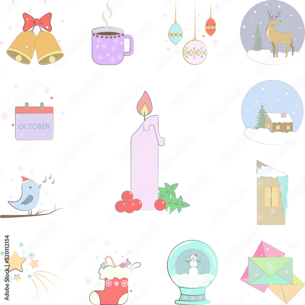 Fototapeta premium Candle, Christmas icon in a collection with other items