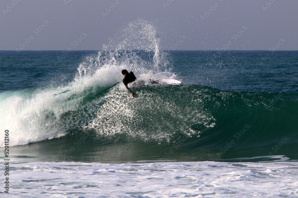 Surfing on high waves in the Mediterranean. Surfing on high waves in the Mediterranean.