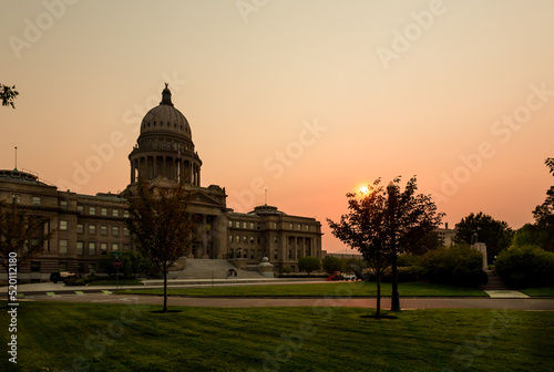 Idaho Capitol building exterior in pink morning light photo