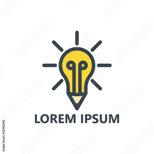 Pencil creative bulb idea logo template design vector