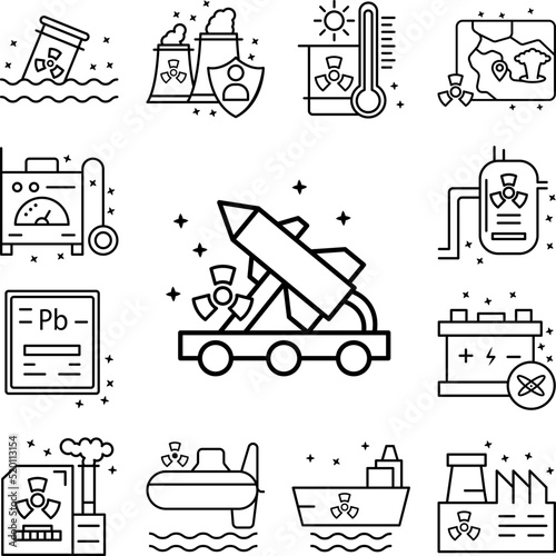 Atom bomb nuclear icon in a collection with other items