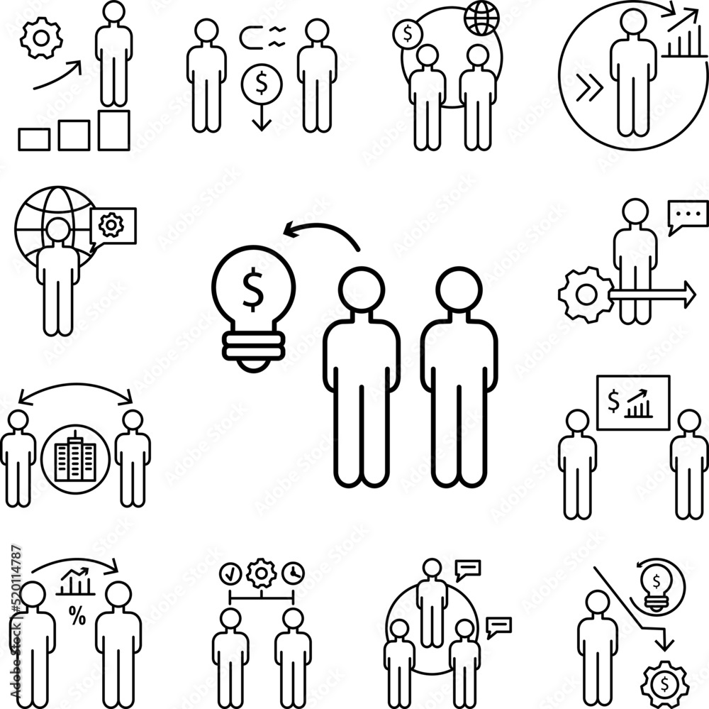 Men dollar idea customer icon in a collection with other items Men dollar idea customer icon in a collection with other items