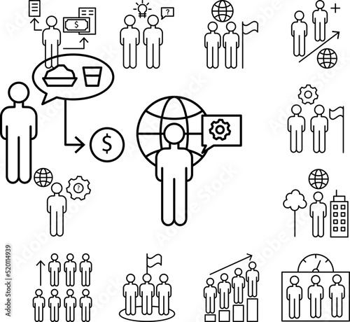 Globe gear man overpopulation icon in a collection with other items