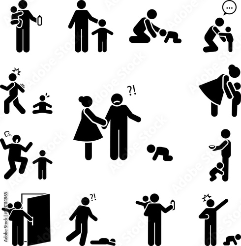 Baby, child, father, crying, mother icon in a collection with other items